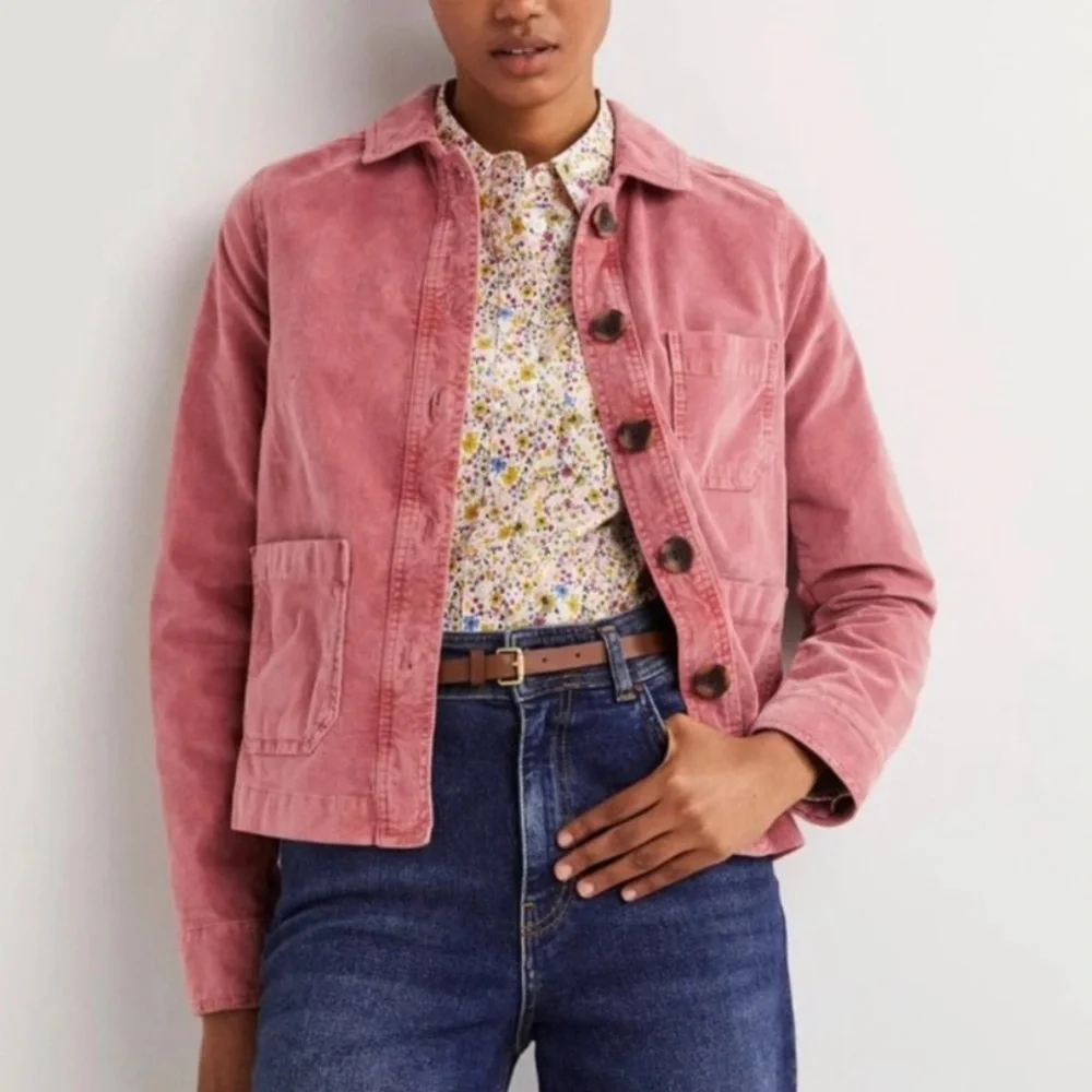 NWT Boden Velvet Cropped Chore Coat Barn Jacket Mauve Pink Size 8 - Picture 1 of 10